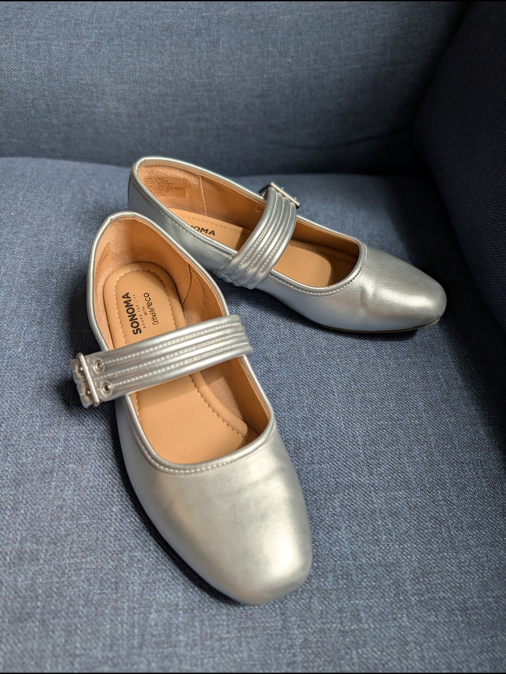 Sonoma Goods For Life Delilah Silver Metallic Mary Jane Flats Women's Size 10